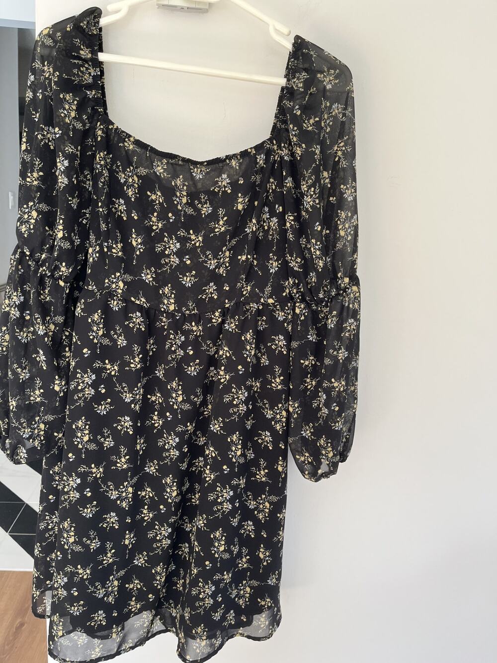Baby Doll Womens Dress XL Black Floral Mini Exlura Whimsigoth Goth Romantic